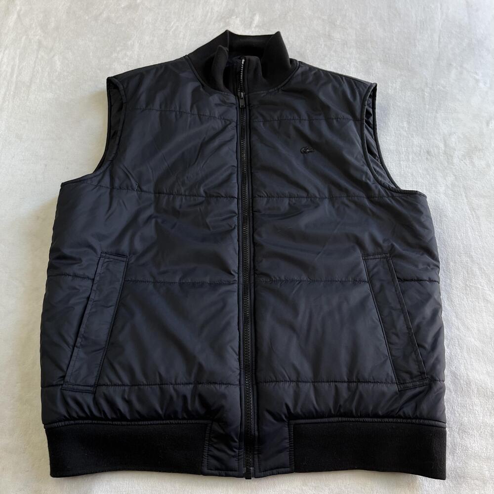 Lacoste Vest Mens 54 Black Puffer Quilted Insulated Full Zip Logo Winter